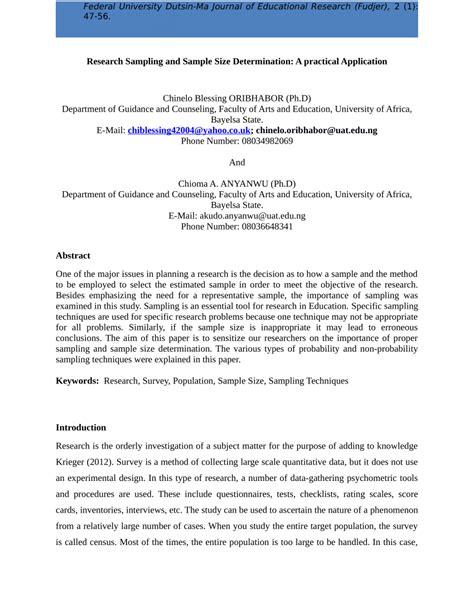 research sampling and sample size determination a practical application